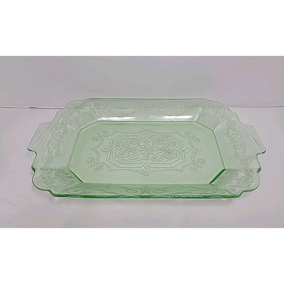 Vtg Indiana Glass LORAIN Basket Green 11.5" Serving Platter Depression 1930's - Picture 3 of 3